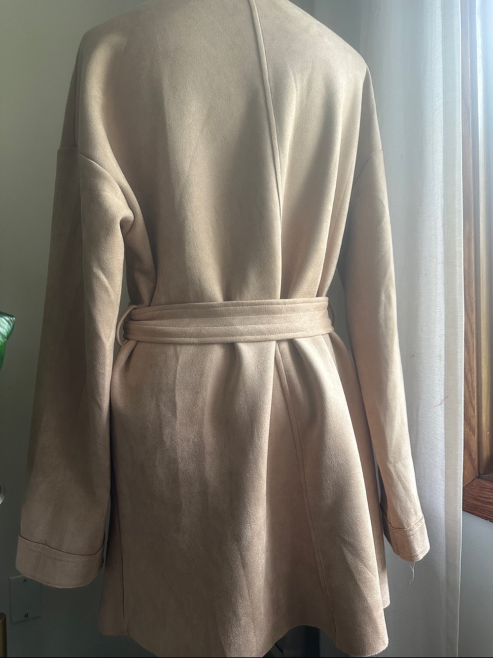 Listicle Faux Suede Drapey Taupe Lightweight Wrap with Tie Belt - Picture 7 of 13